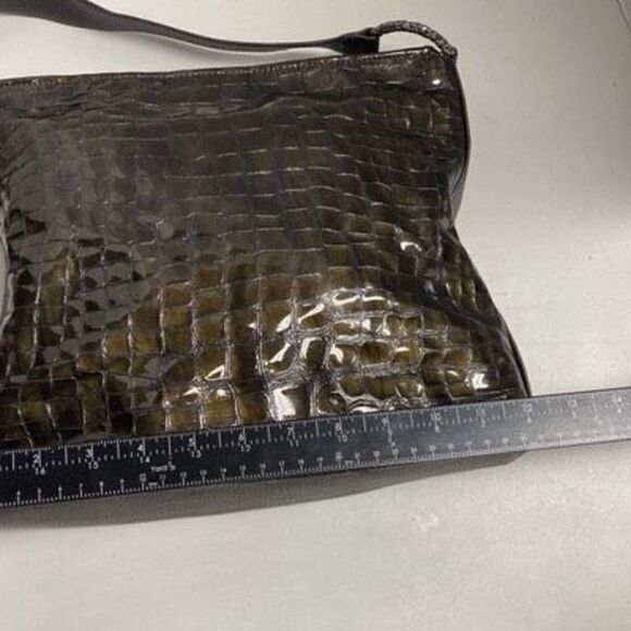 Brighton Women’s Embossed Croc Patent Shiny Leather Shoulder Bag Golden Brown - Picture 5 of 12